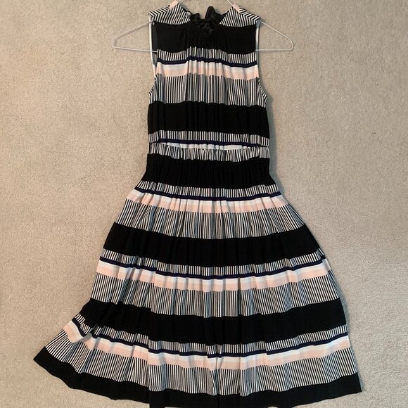 Kate Spade Bay Stripe Tie Back Black Pink Dress Size 2 - Picture 2 of 7